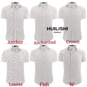 HUILISHI laeves and anchor Korean fashion printed shortsleeves polo for men