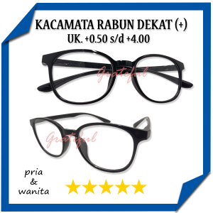 Kacamata Oval Full Frame Hitam Lensa Plus Rabun Dekat Ready +0.50 s/d +4.00 Pria Wanita Gaya Korea Style Terbaru Keren Kekinian - DISKON MURAH