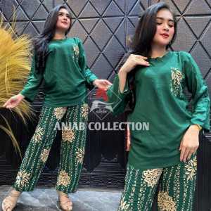 SETELAN WANITA MOTIF BUNGA LENGAN PANJANG BUSUI RESLETING DEPAN - ANJAB COLLECTION