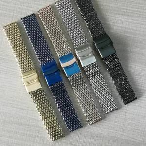 18/20/22/24mm Universal Shark Mesh Watch Strap Folding Watch Buckle Bracelet Stainless Steel Watchband Watch Replacement Parts2026