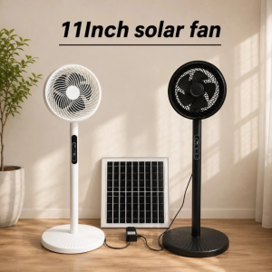 18" Solar-Powered Rechargeable Fan with LED Light – 24H Long-Lasting Battery Powerful Airflow Perfect for Blackouts Camping & Emergencies
