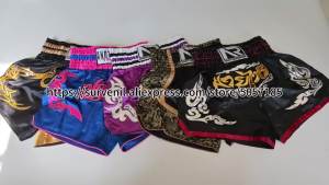 Muay Thai Pants Embroidery Boxing Shorts Women Men Satin Fight Kickboxing Training Trunks Kids Boy Girl Martial Arts MMA Clothes