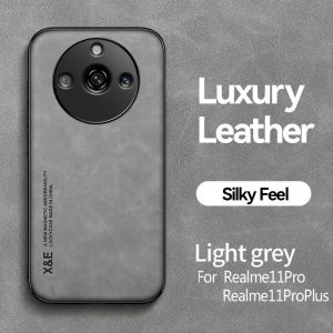 Case For Realme 11 Pro Plus Realme11 11Pro Pro+ 5G 2023 Phone Casing Back Cover Shockproof Bumper Luxury Leather No Fingerprint Anti Drop Soft TPU Car Holder Support