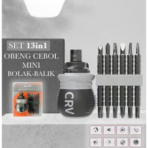 Obeng Set Lengkap Crv 13in1 Super Kuat Bolak Balik Cebol Kecil Komplit Serbaguna Multifungsi