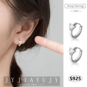 JYJIAYUJY 100% Sterling Silver S925 Hoop Earrings White/Pink Zircon Heart Shape Korean Fashion Style Casual Elegant Daily Trendy Female Fashion Hypoallergenic Jewelry Gift E109