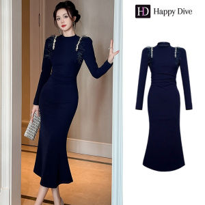 Happy Diva เดรสผู้หญิง เดรสสีฟ้า เดรสหางปลา เดรสแขนพอง เดรสทำงาน เดรสไฮโซ เดรสวินเทจ เดรสออกงาน เดรสปาร์ตี้ ชุดราตรี 15345