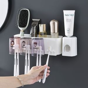 Bộ Nhả Kem Đánh Răng Tự Động - Kệ Dán Tường Đựng Đồ Nhà Tắm