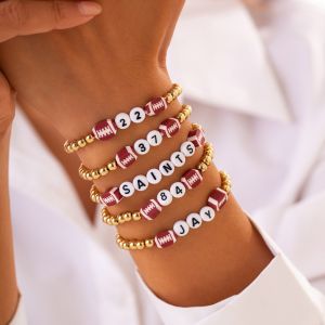 BAIXL ports Style Rugby Bracelet Set Letter Super Bowl Elastic Beads Bracelet Gift Bohemian Bead Bangles Ladies