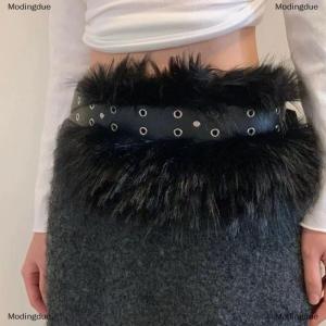 [COD] Modingdue New Retro Punk Y2K Fluffy Faux Fur Waist Belt Women Fashion Accessories PU Leather Waistband Gothic Style