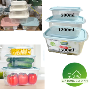 Bộ 3 Hộp Lạnh Chữ Nhật  Nhựa PP Đựng Thực Phẩm Trong Tủ Lạnh Đựng Đồ Khô Nhựa Việt Nhật 6556
