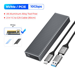 Dual Bay M.2 NVMe SSD Case ORICO 10Gbps For M Key M&B Key NVMe PCIe Tool Free SSD Enclosure With Built-in Cooling Vest with Smart Sleep FREE 2 in 1 PD60W Cable