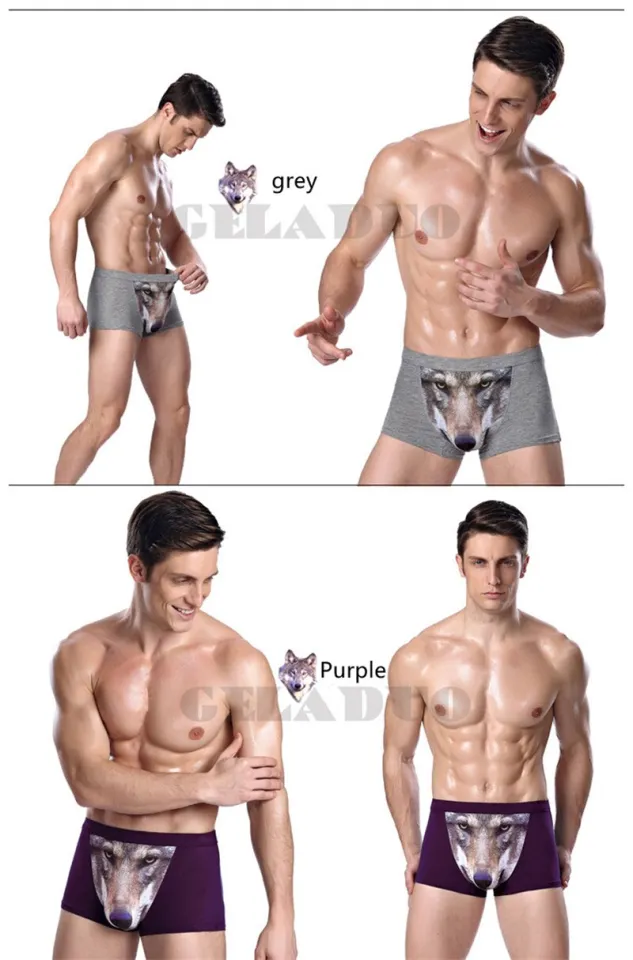 Sexy Funny Male Underwear 3D Wolf Boxer Shorts Men's Shorts U Pouch Briefs  Breathable Underwear Cotton Underpants