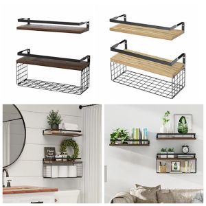 PRIMEPICKGLOBAL Wooden+Metal Bathroom Wall Mounted Shelf Strong Load-bearing Capacity With Storage Basket Toilet Storage Holder Modern Multifunction Bathroom Organizer Bathroom