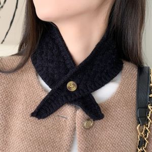 HEALMEYOU Solid Color Cross Neck Warmer Windproof Thickened Women Winter Neckerchief Retro Korean Style Wool Knitted Scarf Apparel Accessories