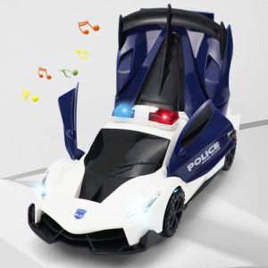 VERIDIAI Music Sound 360° Rotating Police Car Toy Sensory Toys Transform Vehicle LED Light Police Car Toy Educational Vehicle Toy Portable Dancing Glowing Electric Toy Kids Gift