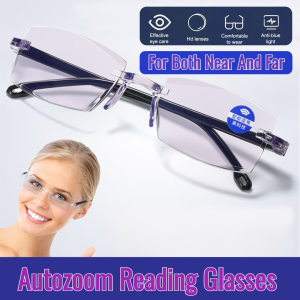 【100% Authentic】Autozoom Reading Glasses Blue Light-Proof Diamond-Cut Bifocal Reading Glasses Frameless Integrated High-Definition Near And Far Reading Glasses