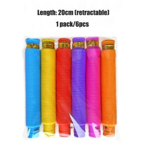 6PCS Pop Tubes LED Light Up Stress Relief Sensory Toy Glow in The Dark Birthday Party Giveaways Laruan