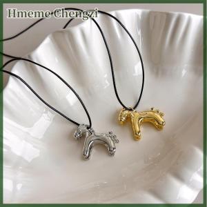 Hmeme Minimalism Enamel Drip Glaze Colorful Horse Pendant Long Necklace Adjustable Sweater Chain Simple Jewelry Accessory Gifts