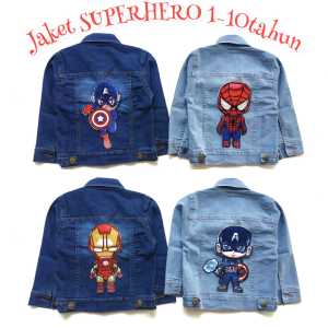 JAKET JEANS ANAK LED/ JAKET JEANS LED superhero / Jaket Anak 1 - 10 tahun / Jaket Anak laki laki