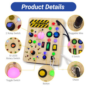 Bảng Bận Rộn Busy Board Montessori Gỗ Có Đèn LED Công Tắc Ổ Khóa Đồ Chơi Giáo Dục STEM Phát Triển Kỹ Năng Cho Bé