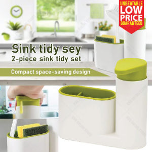 2in1 Sink Tidy Set - Kitchen Sink Organizer Soap Dispenser Pump Bottle Storage Compartments / Bekas Sabun Cecair
