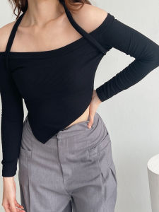 Lotus Clothing Jessie Top Baju Wanita Knit Korean Long Sleeve Off Shoulder Top Rib Knit