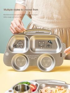 Khay inox hình ô tô có họa tiết khay ăn dặm trẻ em khay inox ăn dặm khay ăn dặm inox ô tô