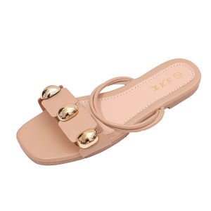 Sak.footywear Womens Casual Flat Summer Slide Sandals Luxury Slip-On Round Toe Mule Slippers AK-77