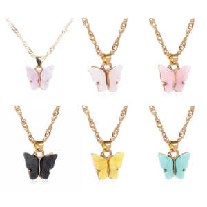 Vibranting Color Butterfly Pendant Necklace With Adjustable Chain Portable Sturdy Acrylic Accessory for Girls
