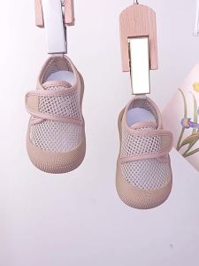 New Summer Childrens Shoes with Velcro Hollow Breathable Mesh Shoes Casual Soft Sole Barefoot Shoes Boys and Girls Sneakers