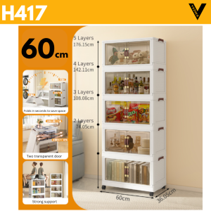 [SG SELLER] Foldable Storage Cabinet with Large Capacity Magnetic Door Transparent Storage Cabinet