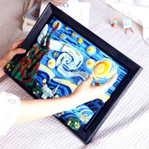 เข้ากันได้กับ Legao Ideas21333 Vincent Van Gogh Starry Night Building Blocks 3D นามธรรม Starry Sky ภาพวาดปริศนาคิด Assembly