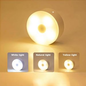 LED Smart Night Lamp Emergency Automatic Lighting Wireless Magentic Suction Use Night Light for Bedroom Bathroom Toilet Stairs Kitchen Hallway USB Charging Tricolor Light