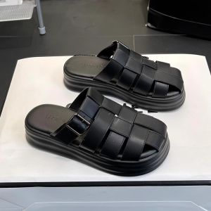 Woven Toe Sandals for Women To Wear The New Summer Flatcake Platform Soled Versatile Hollow Roman Sandals