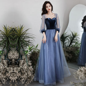 Female Evening Gown Velvet Patchwork Slimming Birthday Party Host Covering Belly Delicate Dresses for Women