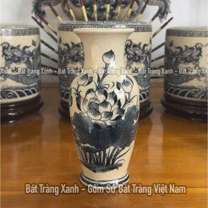 [4 Cỡ] Lọ hoa thờ cúng Bát Tràng men rạn vẽ sen - Lọ huệ cắm hoa thờ cúng ban thờ Phật Gia Tiên Thần Tài