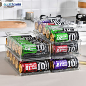 JustLiving Transparent Stackable Drawer Refrigerator Storage Box Shelf Food Grade PET Rolling Beverage Can Storage Box Stackable Fridge Organizer Storage Box Fridge Soda Storage Container