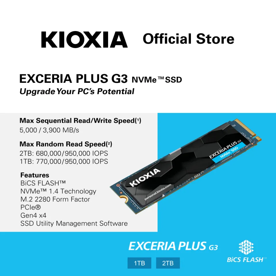 KIOXIA EXCERIA PLUS G3 M.2. NVME SSD PCIe 4.0 R/W 5000/3900