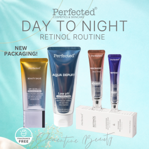 Perfected - DAY TO NIGHT Skincare set (Beauty Salve Aqua depuff Retinol Niacinamide Serum Moisturizer) by Clementine Beauty