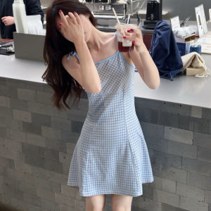 Miko พร้อมส่ง💃🏻เดรสสั้นสายเดี่ยวผู้หญิง💃🏻มินิเดรสลายสก๊อตแดง ชุดแดง ทรงเอ ทรงเข้ารูปรับซัมเมอร์ ชุดไปทะเล ชุดไปคาเฟ่