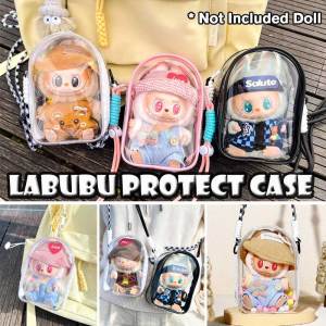 Labubu 15cm Doll Storage Bag PVC Dustproof Shoulder Carrier Case Cotton Plush Protector Multiuse Party Display Case