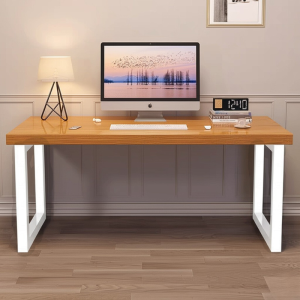 Nordic Design Wooden Study Table – Home Office Computer Desk with Extra Solid Steel Frame Legs