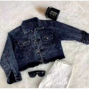 JAKET JEANS CROP PREMIUM JAKET JEANS SNOW RAWIS