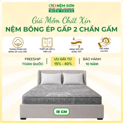 Nệm Bông Ép Gấp 2 Chần Gấm [Nệm Sơn Miền Trung] Dày 15cm - Đệm Bông Ép Khối Cứng Cáp Nâng Đỡ Cột Sống Đủ Kích Thước