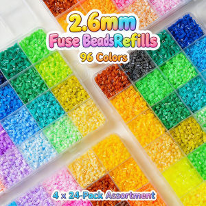 TASMO Fuse Beads 10000pcs 2.6MM Iron Beads For DIY Crafts With Kids Making Jewelry Homemade Decorations 96 Colors 4 x 24-Pack Assortment