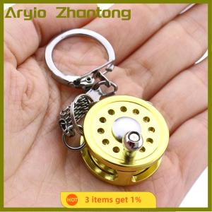 Aryio 1Pcs Alloy Fishing Reel Drum Pendant Keychain Key Wheel Outdoor Fishing Tackle