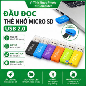 Đầu Đọc Thẻ Nhớ Micro SD TF USB 2.0 Mini Vỏ Nhựa Nhiều Màu - Card Reader USB Đọc Thẻ MicroSD Nhỏ Gọn Cho Laptop PC