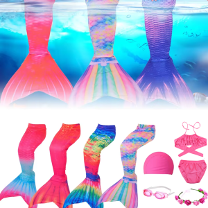 6pcs Mermaid Tails for Swimming Girls Swimsuit Princess Bikini Bathing Suit Set with Goggle Hat Garland Bra Shorts