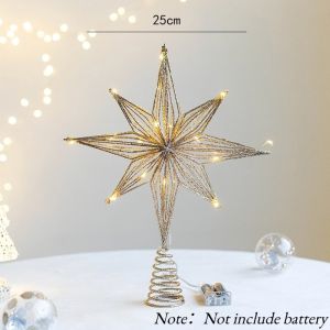 Christmas Tree Toppers Star with LED String Lights Ornaments for Christmas Home Party Decoration 2024 Festival
