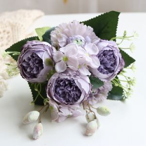 NEXTYOO Bao gồm bình hoa Hoa giả Thiết kế vòng hoa Cắm hoa Bó hoa mẫu đơn Cây giả Hoa lụa Hoa hồng lụa Trang trí sân vườn nhà